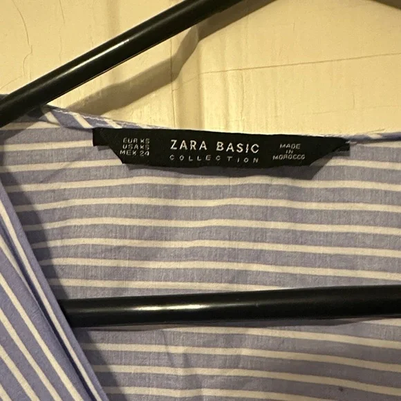 Zara Striped Blue Wrap around Blouse 3/4 sleeve XS - Picture 8 of 8